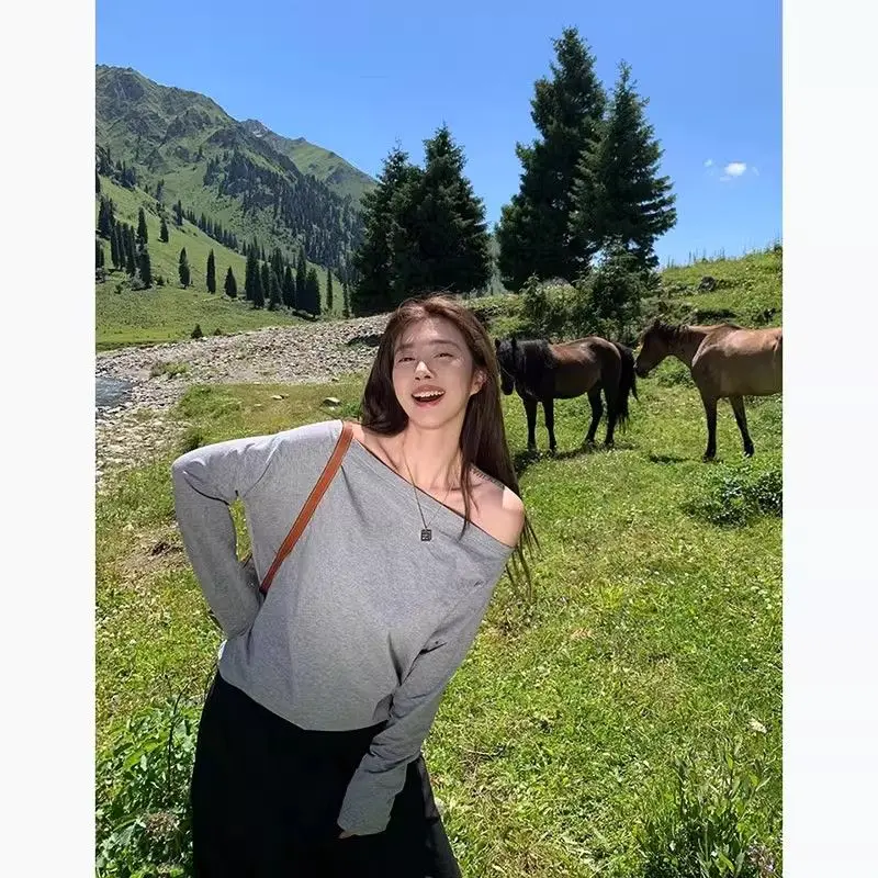 

Off Shoulder T-Shirt Baggy Womens Fairycore Sweet Ruffle Puff Sleeve Tunic For Birthday Gift Maiden Cute Outfits Soft Feeling GF