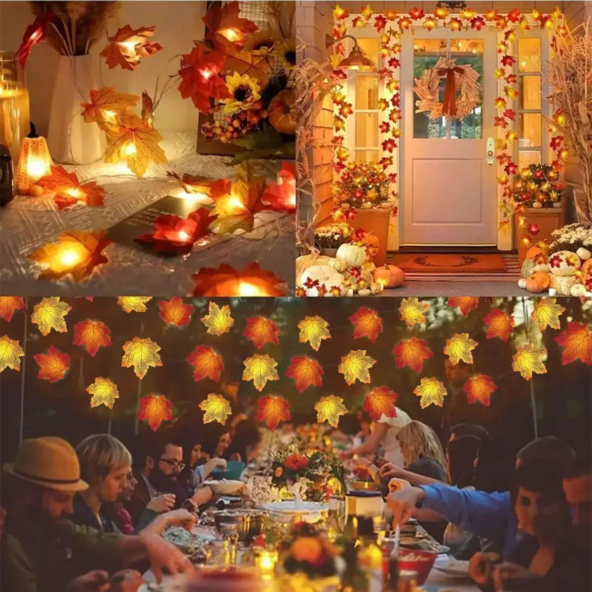 1pc 10/20/30/40 Fall Harvest Maple Hanging String Light Battery Powered Garden Lamp Perfect For Party Wedding Halloween Decor