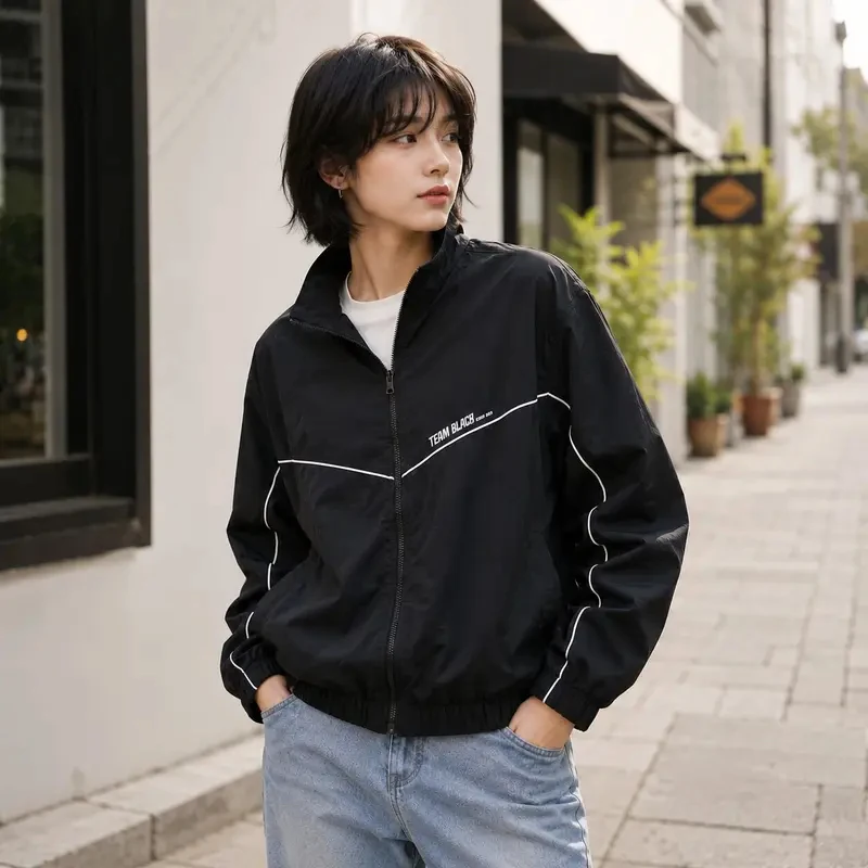 Image of Koreanische Manhwa Jinx Team Black Windbreaker-Jacke für Herren und Damen, Sportmantel, lockere Trainingsjacke, Joo Jaekyung Y2K-Mantel, Unisex, ZanCo