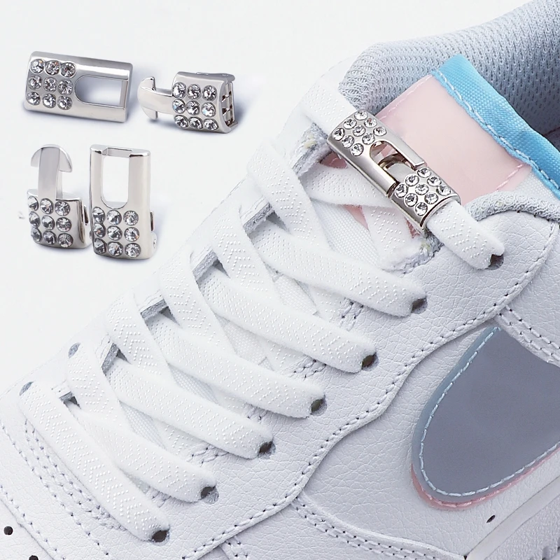 

2Set No Tie Shoe laces Elastic Laces Sneakers Diamond Locks Shoelaces Without ties Kids Adult 8MM Width Rubber Bands Shoelace