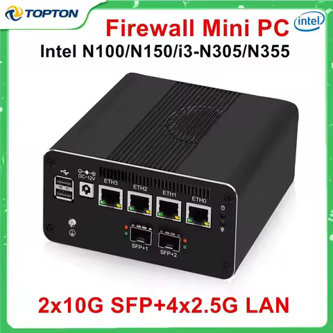 Topton 4xi226-V 2.5G LAN Firewall Mini PC 2x10G SFP+ Intel i3-N355 N305 N150 N100 DDR5 NVMe Proxmox ESXi pfSense Home Lab Server