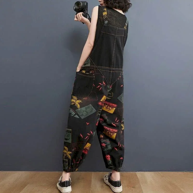 Macacões jeans para mulheres estilo coreano vintage playsuits casuais calças cruzadas calças soltas macacão de grandes dimensões para roupas femininas