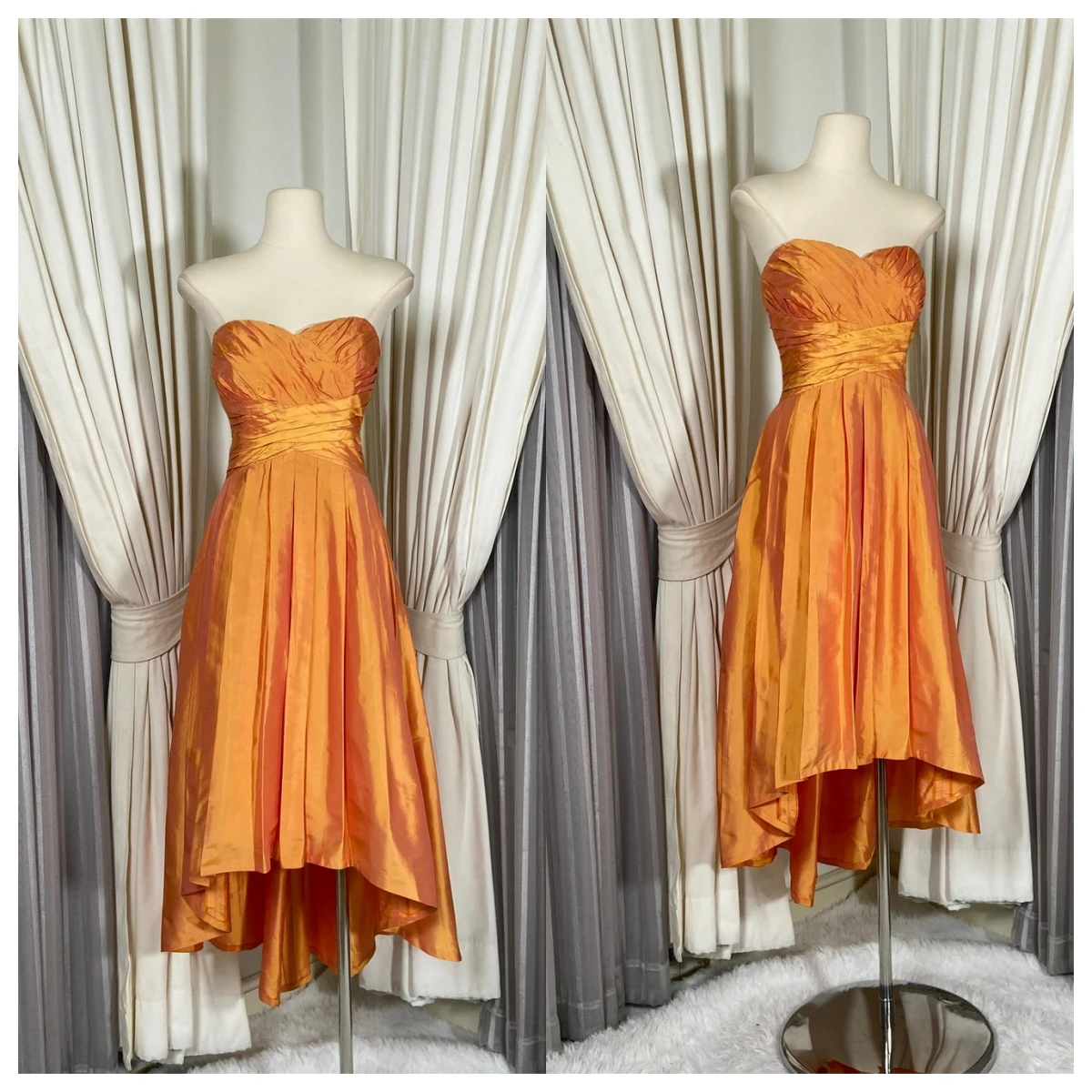 

Customized Fashion Orange Satin Evening Dress Strapless Sleeveless Homecoming Dress Special Occasion Gowns Zipper Back Soft