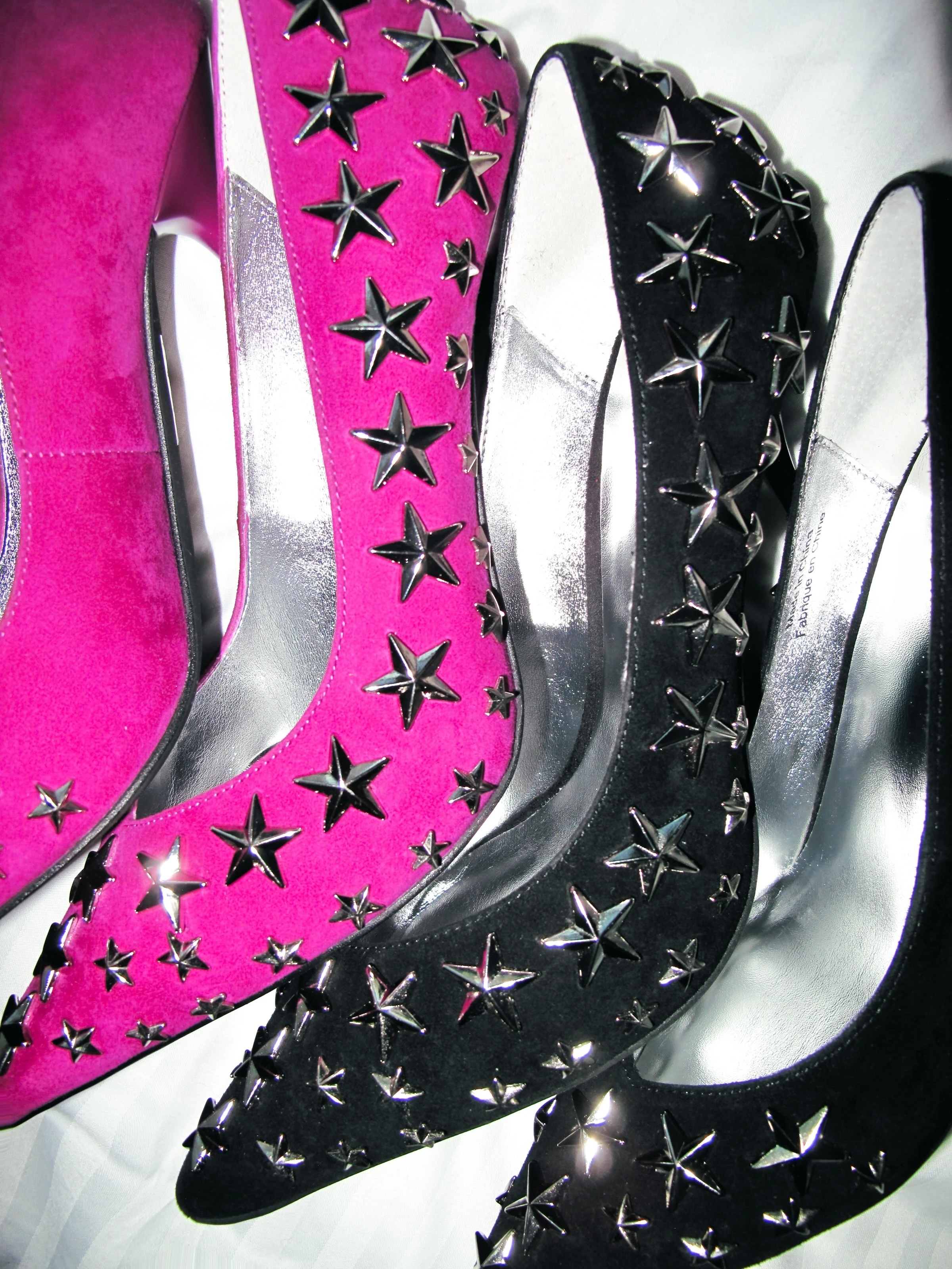 Silver Star Studs Stiletto Pumps Women Hot Pink Suede Pointed Toe Slip-on Heels Pumps Punk Goth Night High Heels Shoes