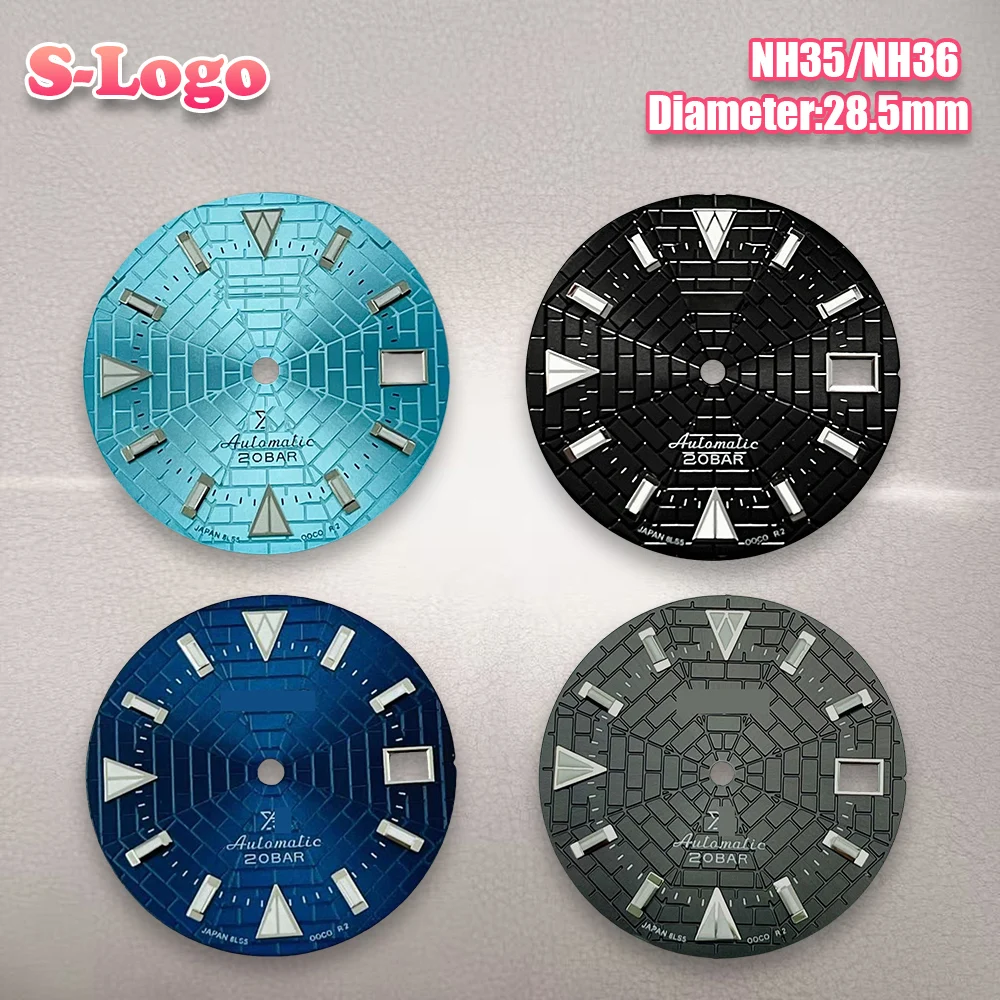 28.5mm S Logo spider web Sunray Dial Fit NH35/NH36/4R/7S Movement Green Luminous Watch Modification Accessories Repair tools