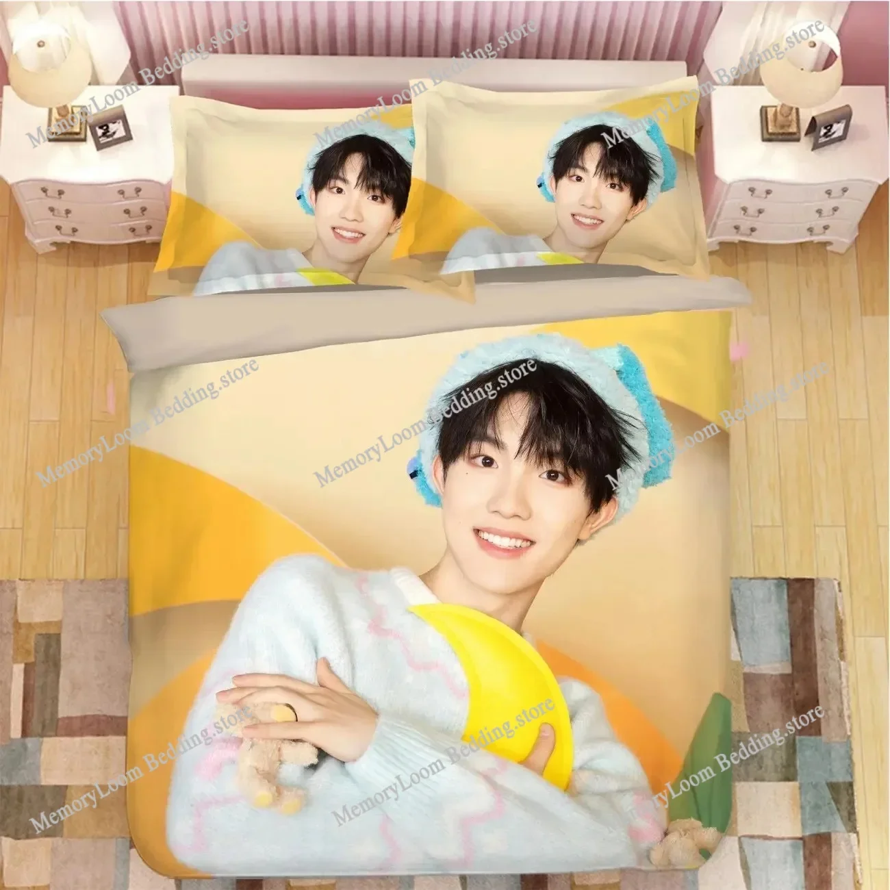 TF Family Su Xinhao Picture Double Bedding Set SXH Lifestyle Photo Single Dormitory Student Knit Duvet Cover+ Pillowcase