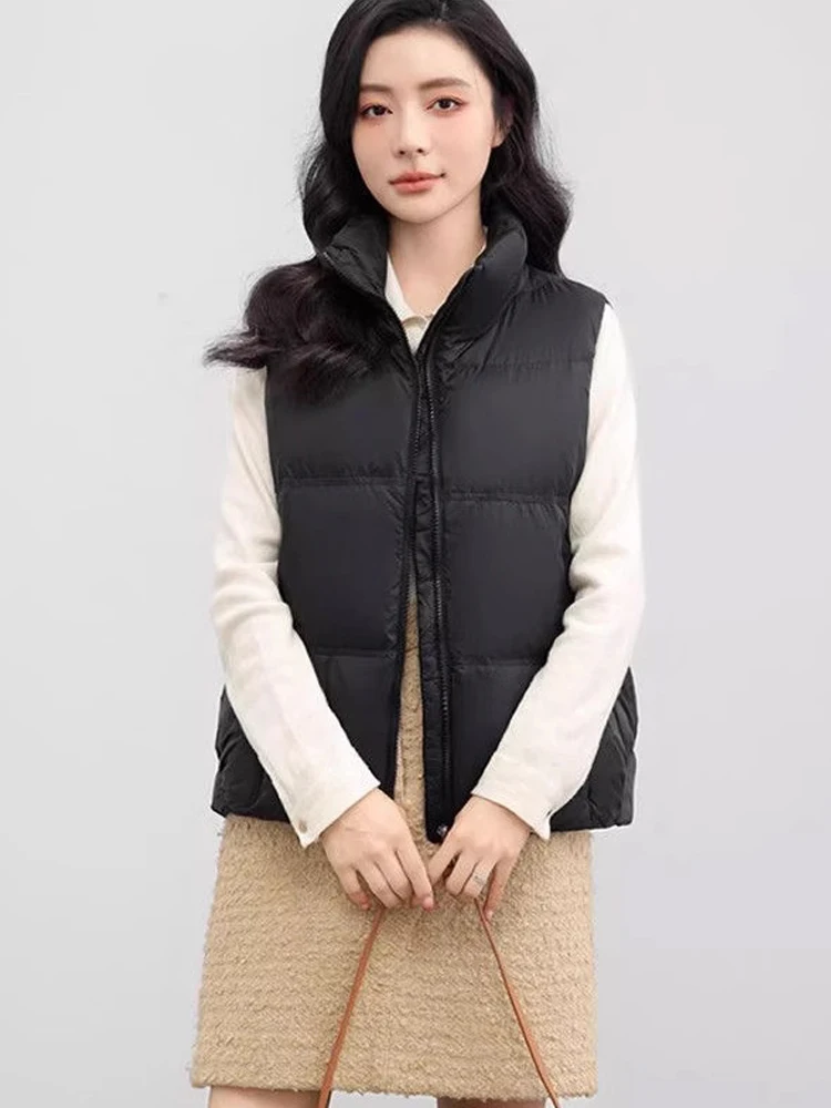 

Down cotton vest women's short style standing collar sleeveless fashionable solid color versatile casual loose jacket