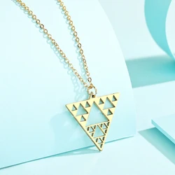 Kinitial Stainless Steel Sacred Geometry Necklace Fractal Sierpinski Triangle Math Necklace Science Pendant