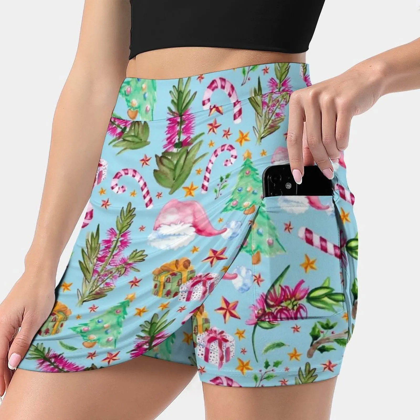 Australian Native Florals-A Christmas Pattern Women's skirt With Hide Pocket Tennis Skirt Golf Skirts Badminton Skirts Running