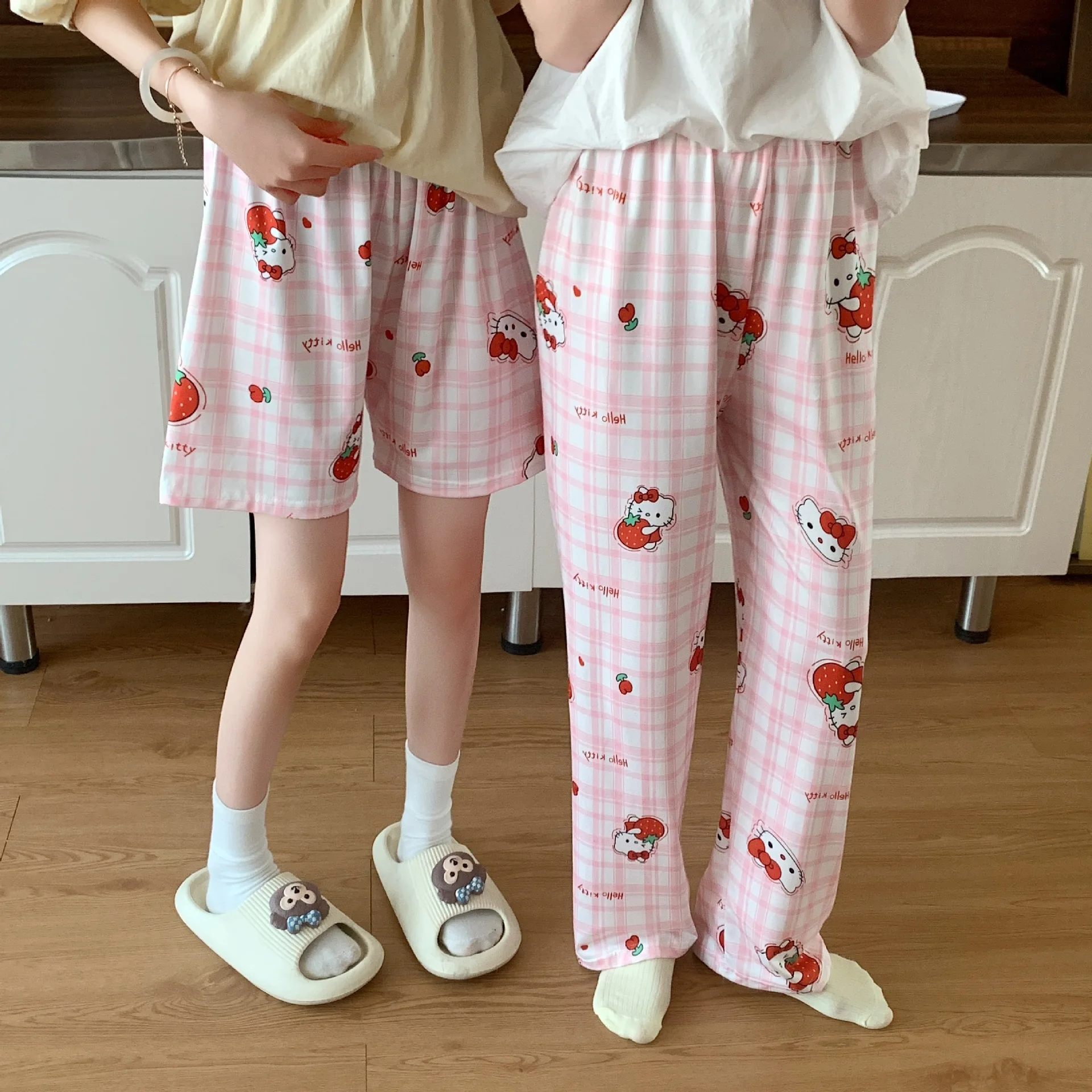

HelloKitty Women Pajama Pants Cartoon Cute Loose Home Sleepwear Long Short Pants for Spring Summer
