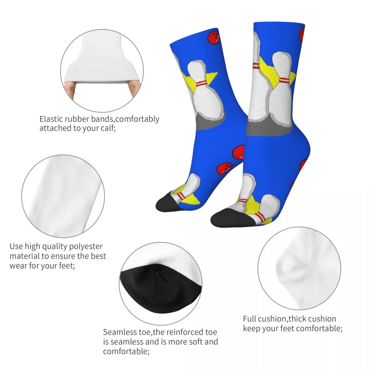 Funny Crazy Compression Sock for Men Bowling Mosaic Hip Hop Vintage Bowling Ball Happy Quality Pattern Printed Boys Crew Sock