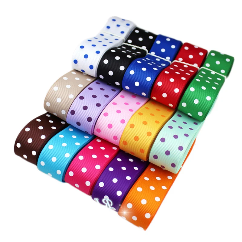 (10 Yards/roll) Cartoon Polka Dots Printed Grosgrain Ribbon DIY Headwear Party Decoration Wholesale Gift Wrap Ribbon(25/40mm)