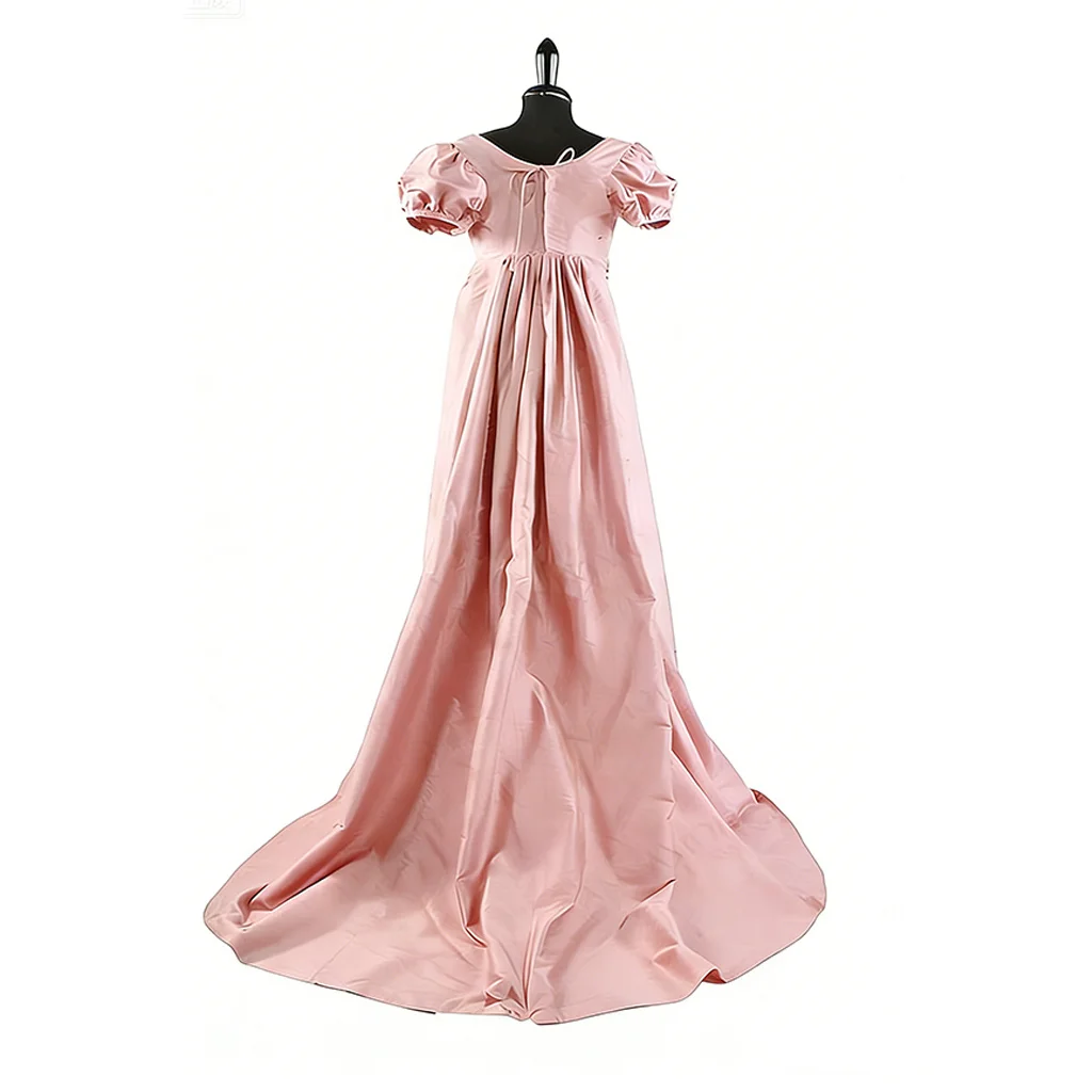 Women's Regency Day Pink Dress Jane Austen Empire High Victorian Short Sleeves Casual Dress High Waistline Tea Party Prom Gown - view 3