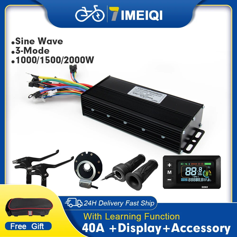 Ebike Sine Wave Controller 36V 48V 52V 40A Three-Mode with S866 S966 LCD Color Display For 1500W 2000W Motor E-Scooter Parts