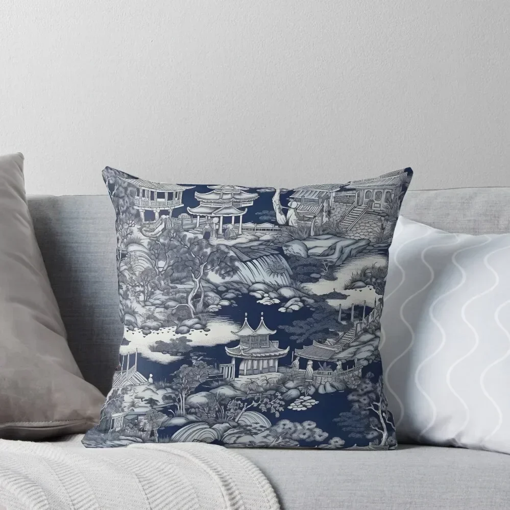

Chinoiserie willow pattern ceramic blue white Ming Dynasty Throw Pillow christmas pillowcases Pillows Aesthetic pillow