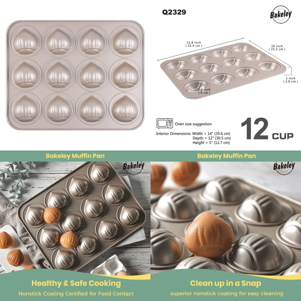 

12 Cavity Muffin Cake Pan Non Stick Chestnut Shape Bakeware for Baking Cupcake Mold Silicone Compatible Oven Safe Kitchen Tools