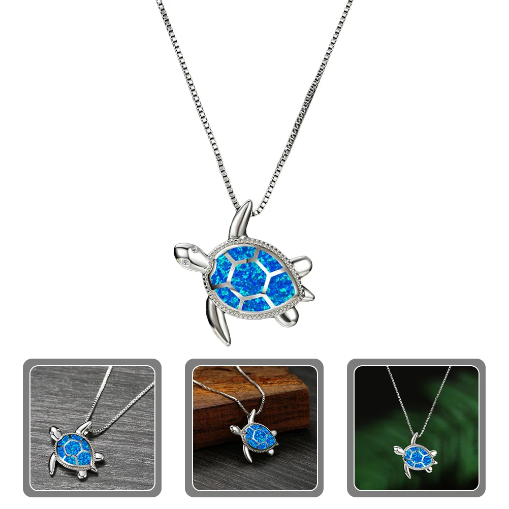 Turtle Pendant Necklace Blue Fashionable Creative Choker Necklaces for Woman Miss Locket