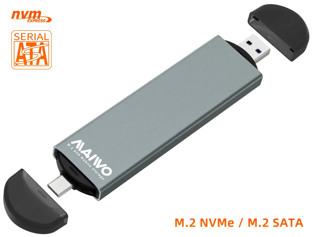 Dual Protocol NVMe and External SATA 10Gbps USB Adapter with USB-A and USB-C Aluminum M.2 SSD Enclosure