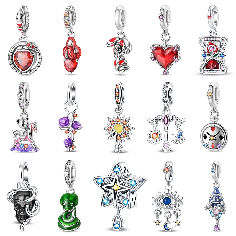 925 Sterling Silber Mode Feuer Schlange Rotes Herz Rose Schädel Charms Perlen Für Marke Original Armband DIY Edlen Schmuck Geschenk