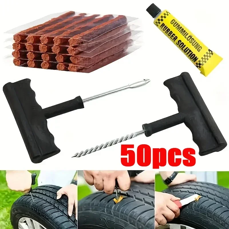 

Car Motorcycle Cold Repair 50/5pcs Vacuum Tire Repair Strip Tire Repair Kit Rubber Plugs Strings Puncture Tools New amagi