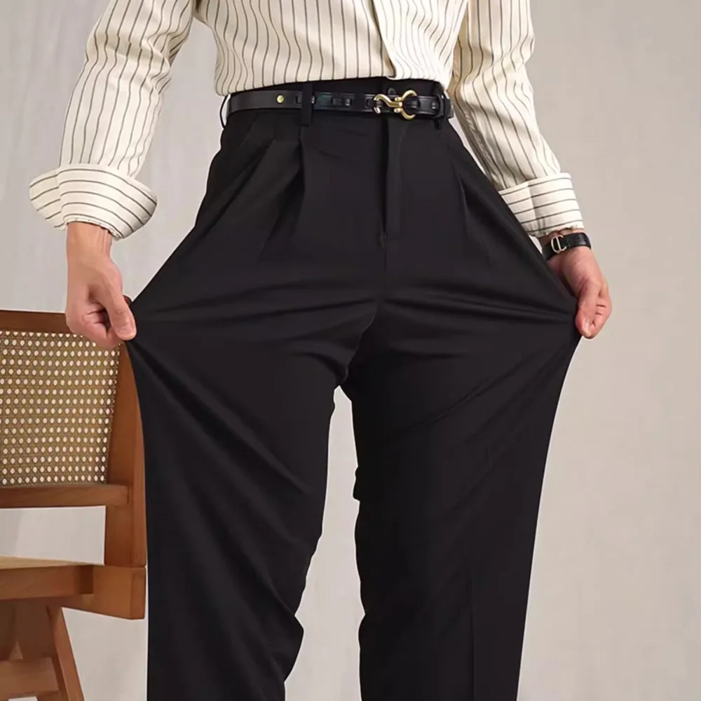 Business Casual Pant British Social Club Outfits Pantalones Hombre Excluding Belt High Waist Trouser Pant For Man Office Trouser