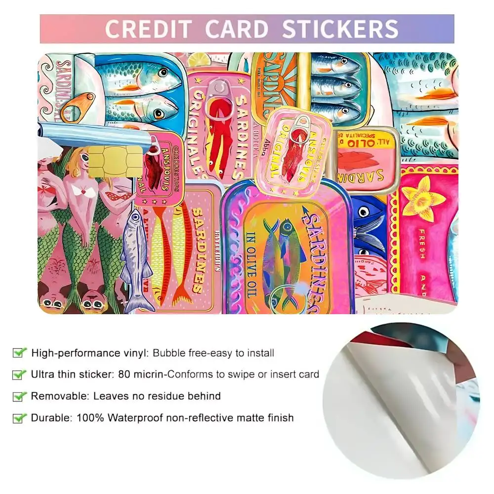 Seafood Sardine Canned Art Card Stickers Sticker Skin Film Cover For Small Chip Credit Debit Card Bus Card HT12