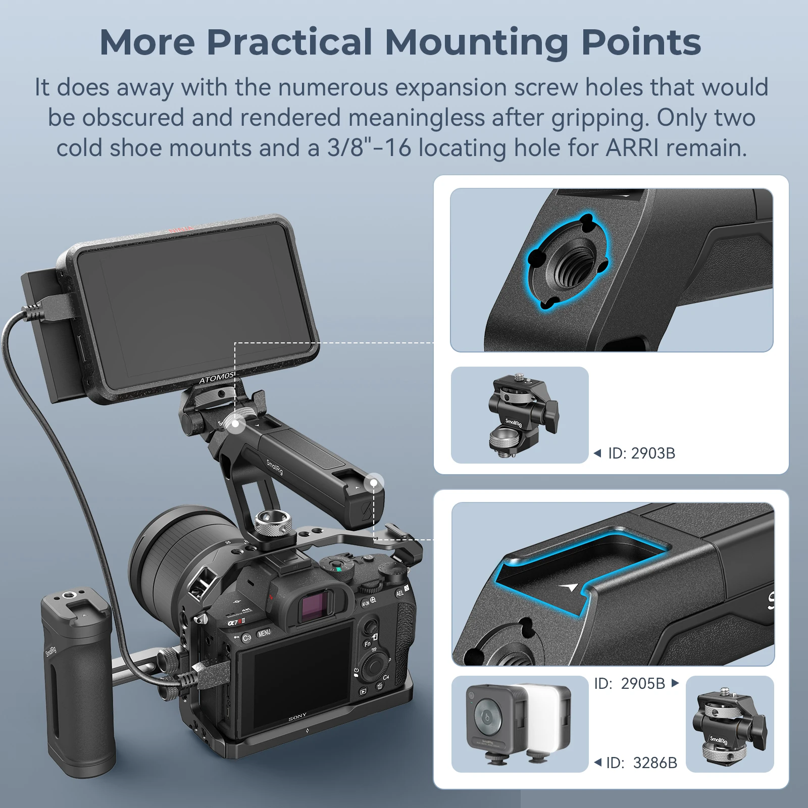 مقبض علوي صغير لفتحات تحديد موقع ARRI (صغير)، الوزن 113 جرام، مقبض علوي للكاميرا المحمولة لسوني لكانون لنيكون 4757 #6