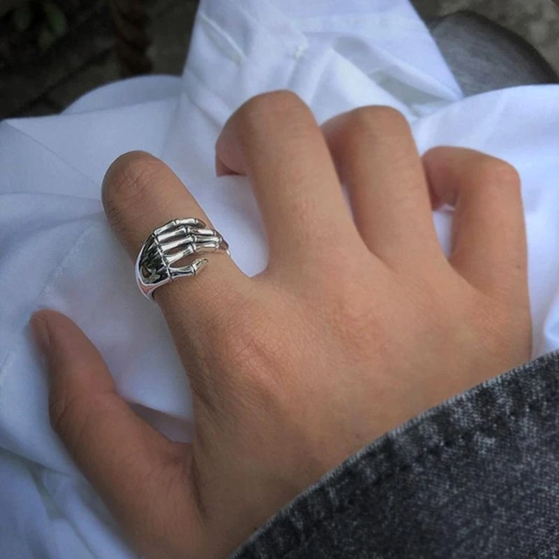  Vintage Five Finger Claw Rings For Women Men Punk Skeleton Hand Adjustable Ring