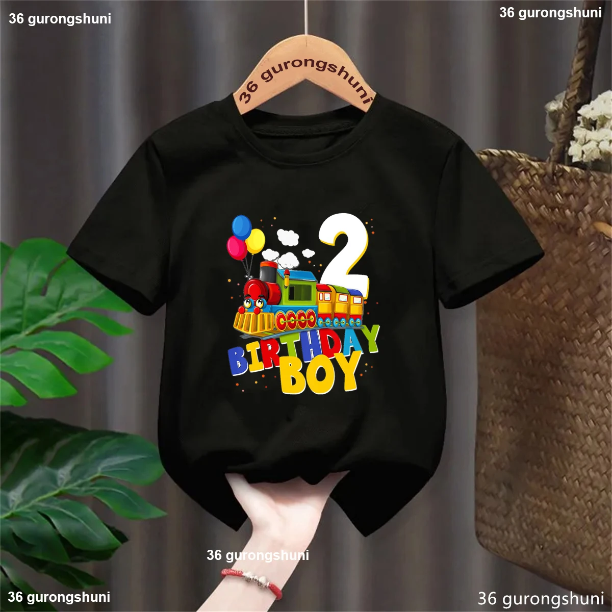 Children\'S Transportation Birthday T Shirt 2nd Birthday Train Printed Graphic Boy Boy T-Shirt Party Clothing Gift Toddler Tshirt
