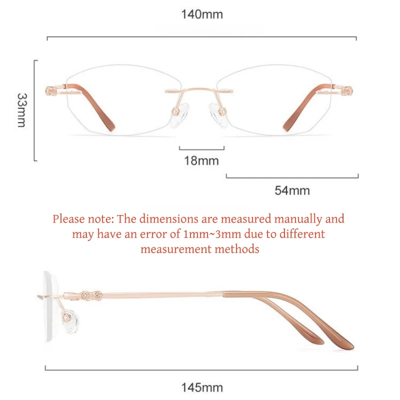 YIMARUILI Exquisite Fashion Polygonal Women's Cat Eye Optical Prescription Rimless Glasses Blue Light Blocking Eyeglasses 23022