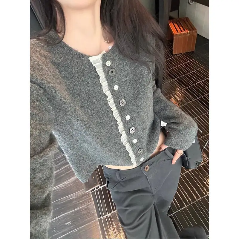 Tea Color Short Coat Woman clothes winter 2025 Loose Thick cozy tops women clothes Knitwear Cardigan Sweater Coat korean popular