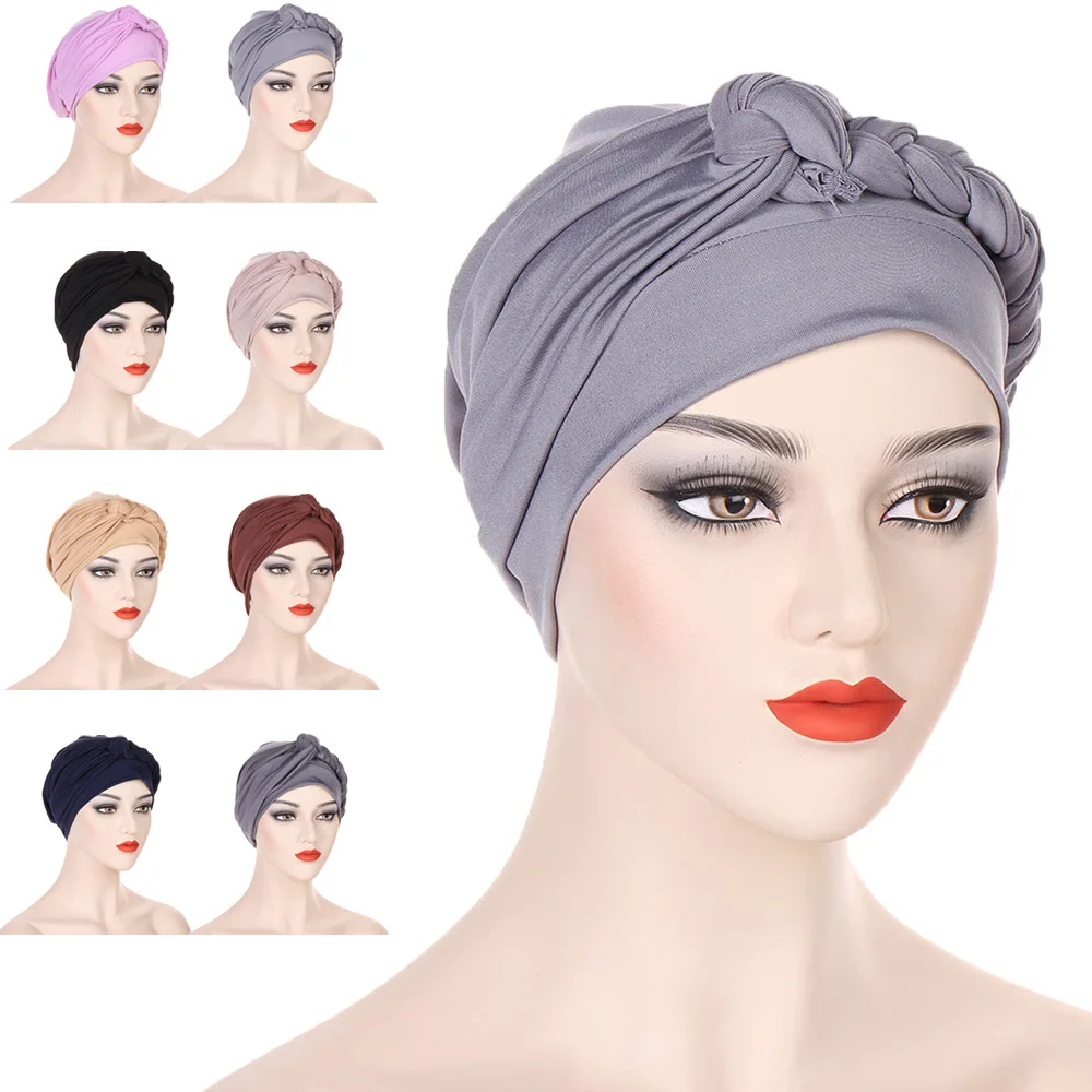 

New Indian Turban Women Chemo Cap Braids Hijab Innr Hat Muslim Headscarf Hair Loss Cover Beanies Bonnet Headwear Skullies Bonnet