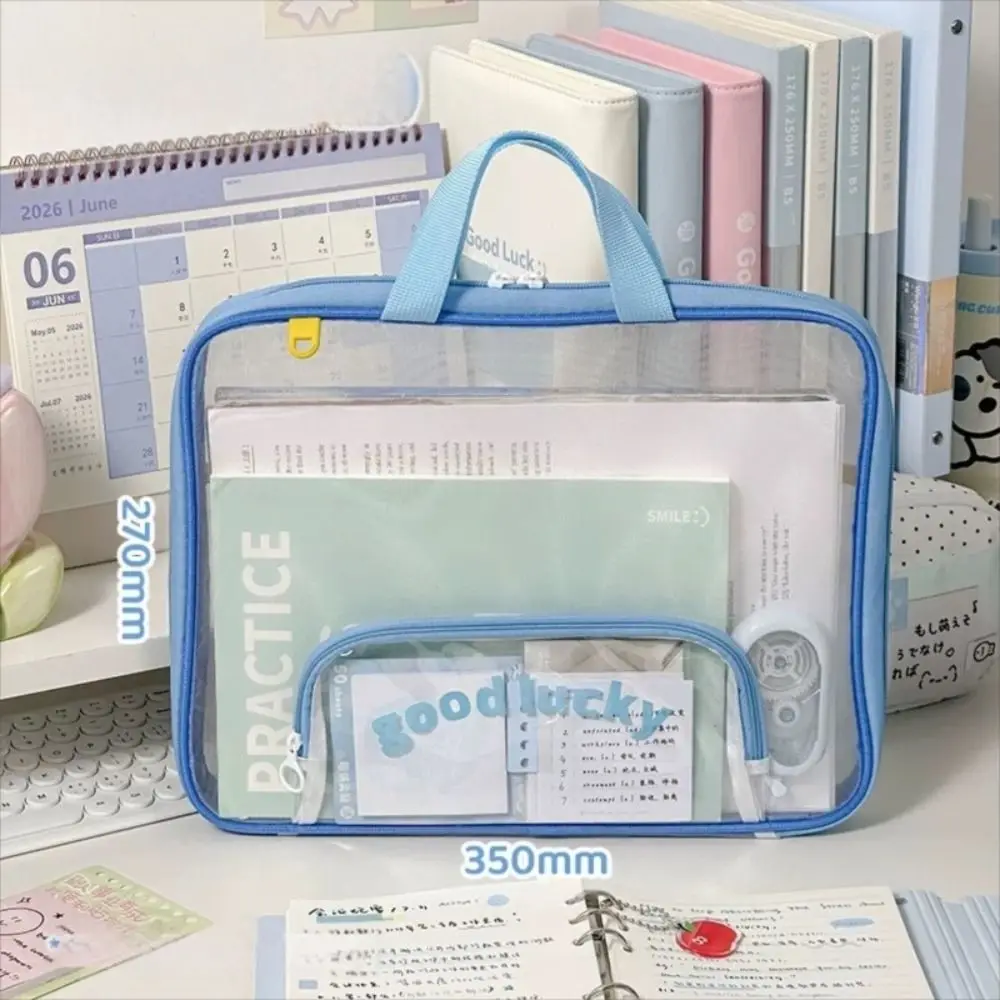 Portable Mesh A4 File Bag Transparent Large Capacity Stationery Storage Bag with Handle File Organizer School Supplies