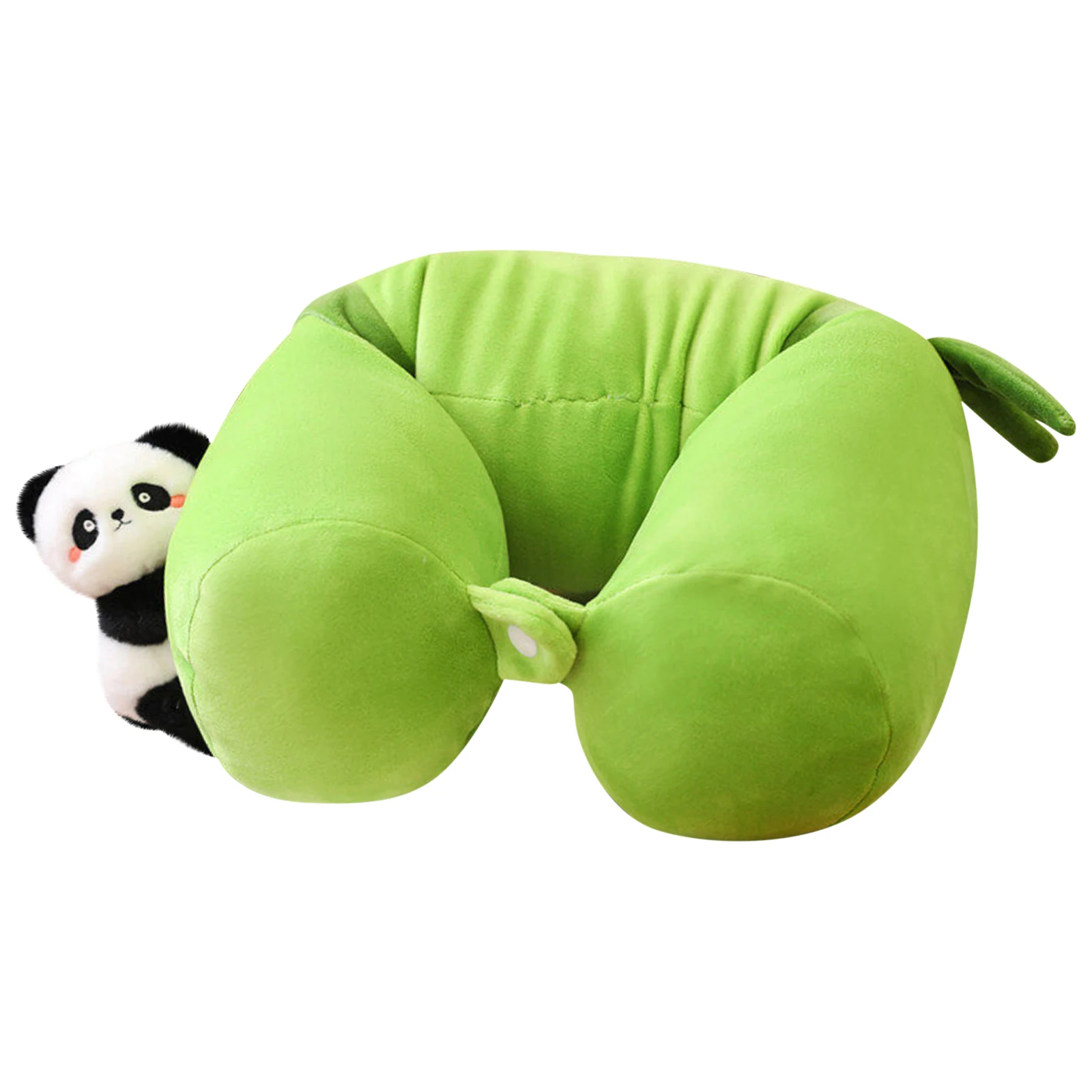 Cute Animal Green U-Shaped Stuffed Comforatble Pillow Detachable and Washable Cylindrical Neck Pillow Outdoor Protable Pillow