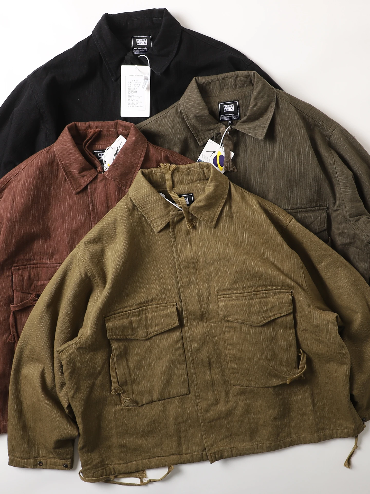 

American Sle Heavyweight Bamboo Cotton Loose Fit Jaet Men's Faionable Workwear Batwing Sve Collared Coat Trendy