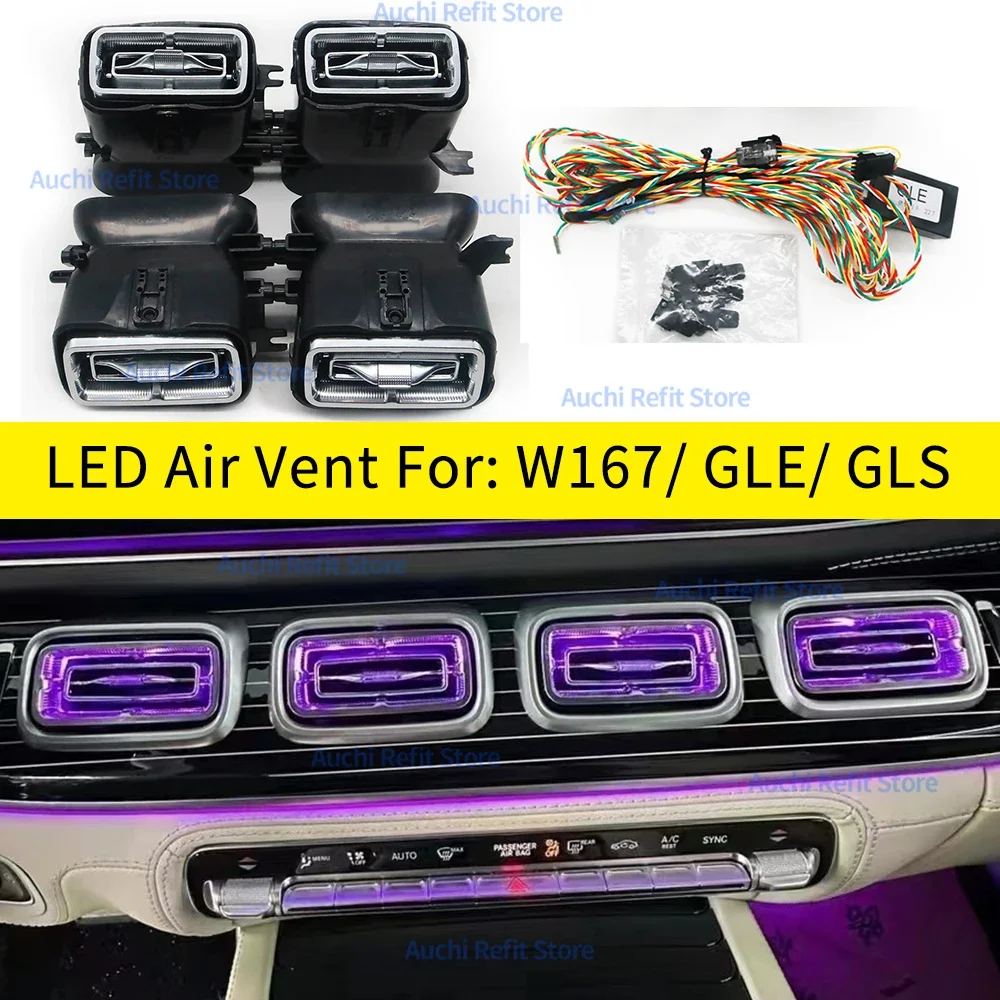 64 Colour LED Air Vents For Mercedes Benz W167 2020+ GLE GLS GLE53 GLS63 Indoor Ambient Light RGB Turbine Nozzle Decorative Lamp