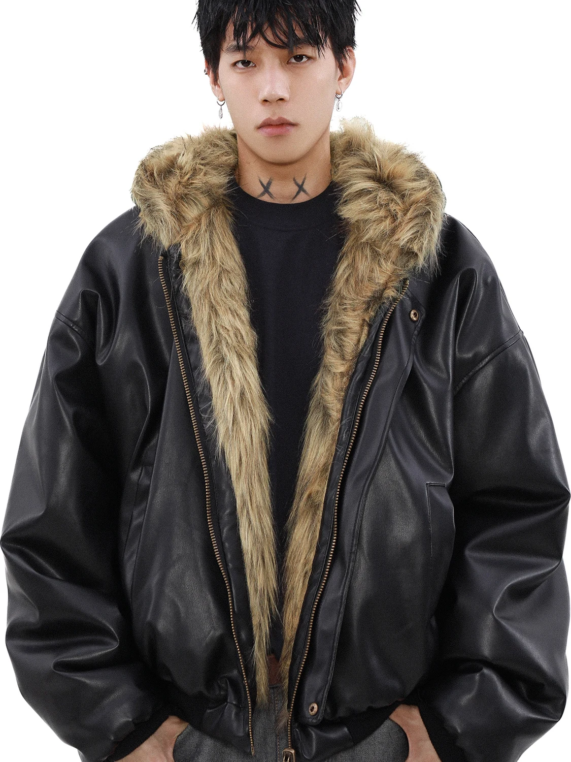 

Мужская двусторонняя одежда в американском стиле ретро, кожаное хлопковое пальто на подкладке с капюшоном, зимняя теплая повседневная модная верхняя одежда