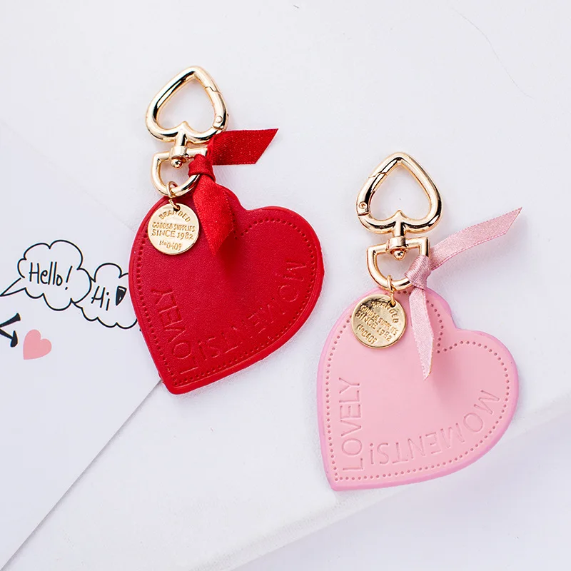 5Colors Sweet Leather PU Heart Bowknot Cartoon Keychain For Women Trinket Key Chains Ring Car Bag Pendent Charm Child Toys