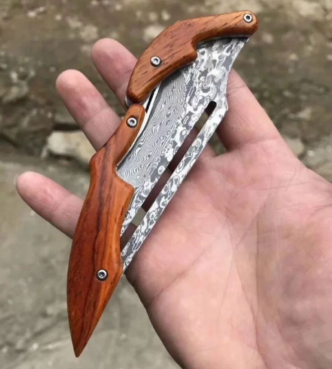 Mechanical VG10 Damascus Blade Folding Knives Multifunction Outdoor Funny Knife for Hunting/fishing Collection with Wood Handle