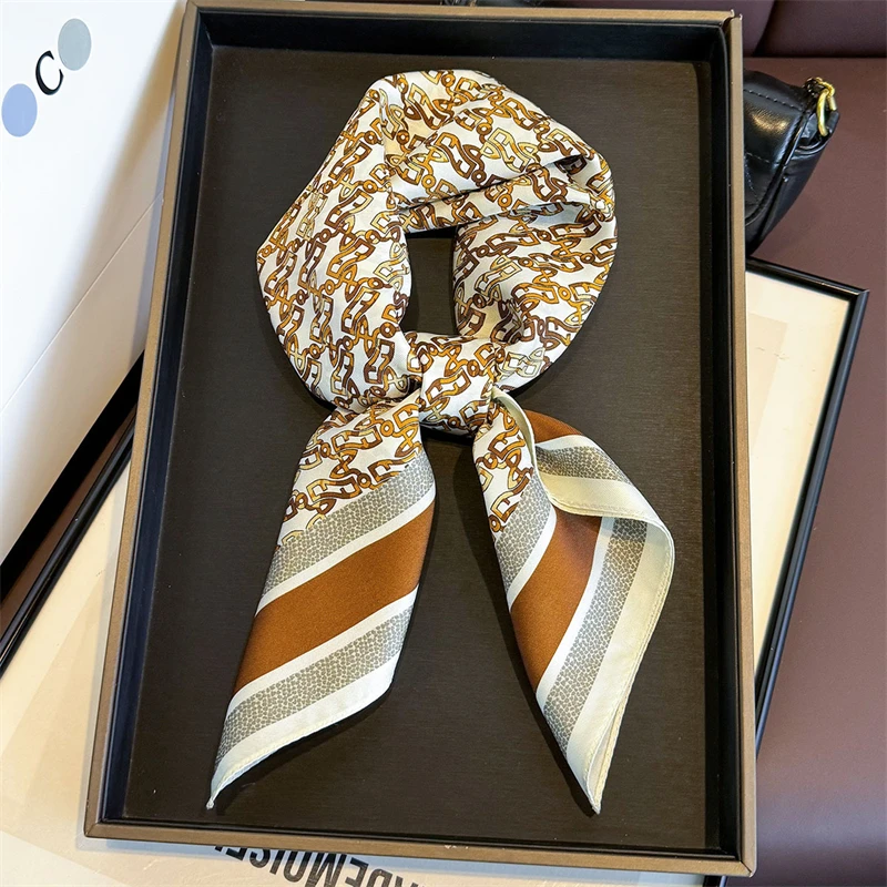 

100% Twill Silk Square Scarf for Women 65cm Neck Tie Neckerchief Double side Female Foulard Headband Hijab Shawl Bandana