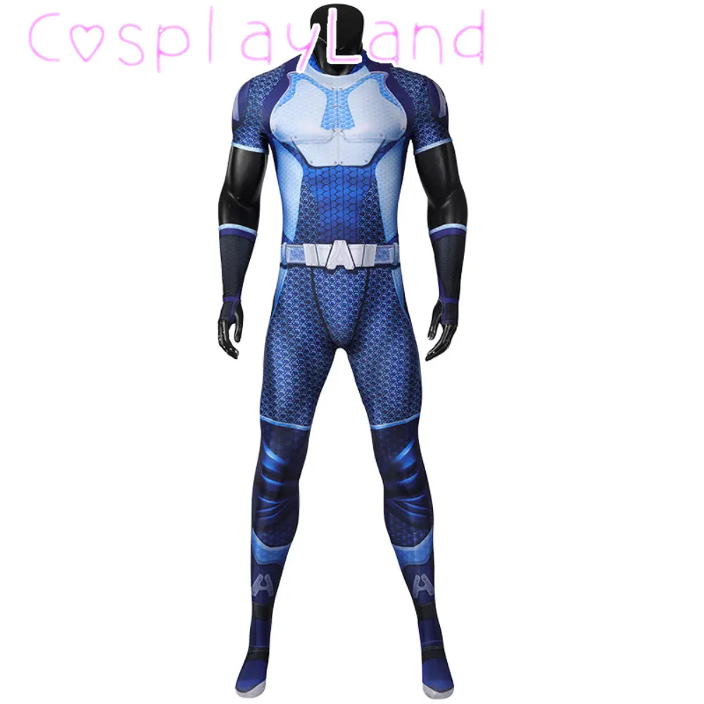 Carnival Halloween Superhero The Boys A Train Cosplay Costume Suit Adult Men Reggie Franklin Jumpsuit Blue Spandex Bodysuit