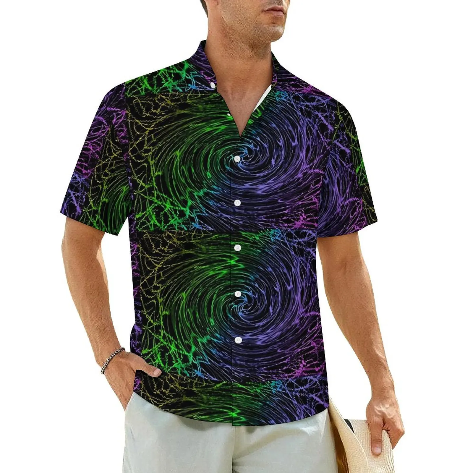 

Shallow Water Vacation Shirt Men Multi-colored Vortex Trendy Casual Shirts Hawaiian Short Sleeve Y2K Street Plus Size Blouses