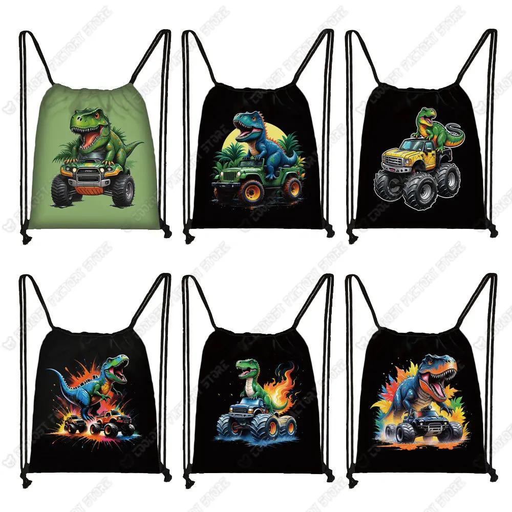 Dinosaur Truck Engineering Print Drawstring Bag for Travel Cartoon Gym Sport Backpacks Teenager Bookbag Day Bag Shoes Holder