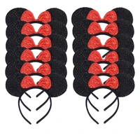 CHuangQi 12pcs Mouse Ears Headband with Bow, Mickey Minnie Ears Headwear for Boy / Girl Birthday Party, Great Party Favors - Image 3
