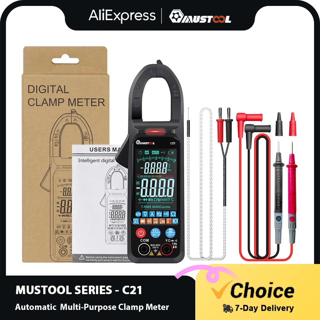 Grampo Medidor Digital ac dc Tensão Atual Tela Colorida Ncv 6000 Contagens True Rms Multímetro de Medição Automática Mustool-c21