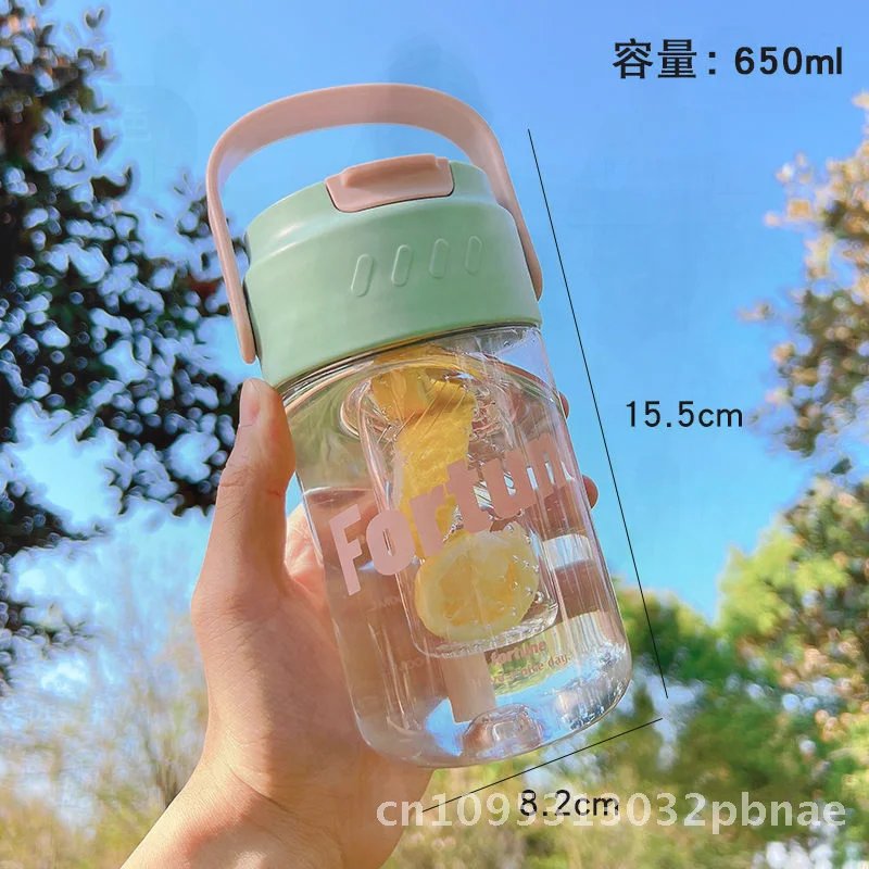 

Girl's High-Vis Flower Tea Cup Large Capacity 600ML/800ML Portable Sports Straw Cup with Tea Compartment Student Water Bottle
