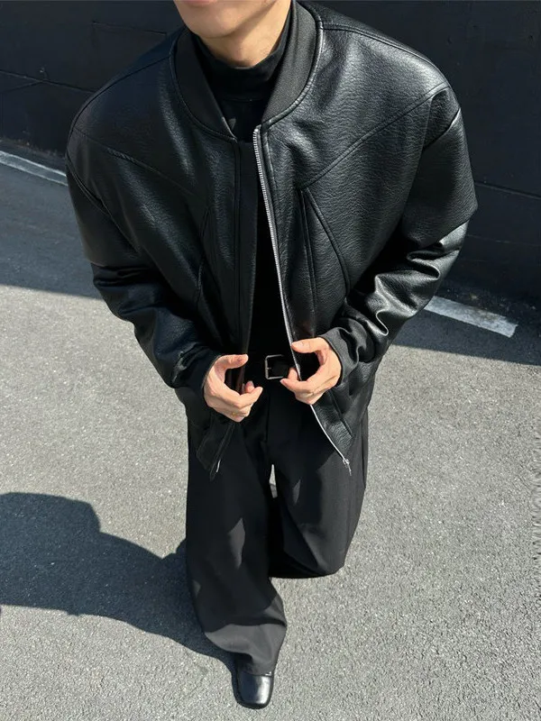 

Мужская кожаная куртка TANGZ Studio с утепленной хлопковой подкладкой, воротником-стойкой и бейсбольным воротником, теплая повседневная модная куртка