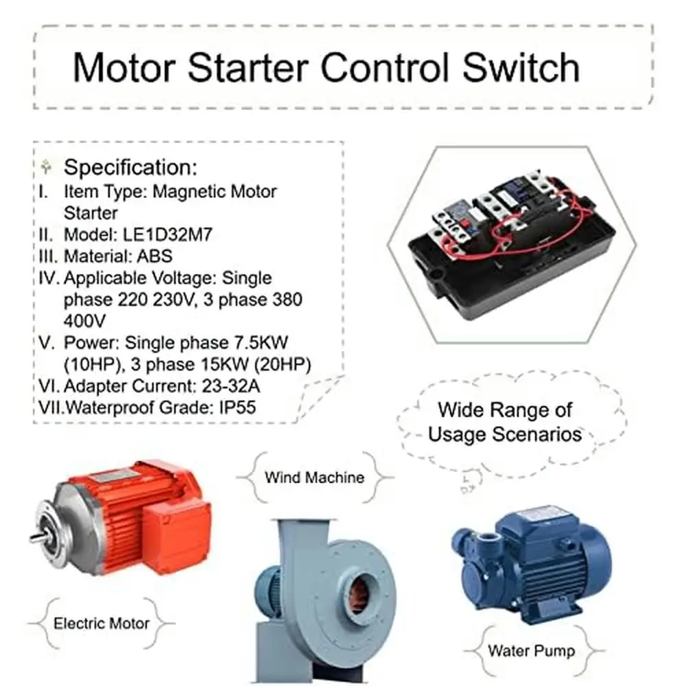 Arrancador de Motor magnético 23Amp 32Amp interruptor eléctrico monofásico/3 IP55 protección contra sobrecarga impermeable fácil operación encendido y apagado