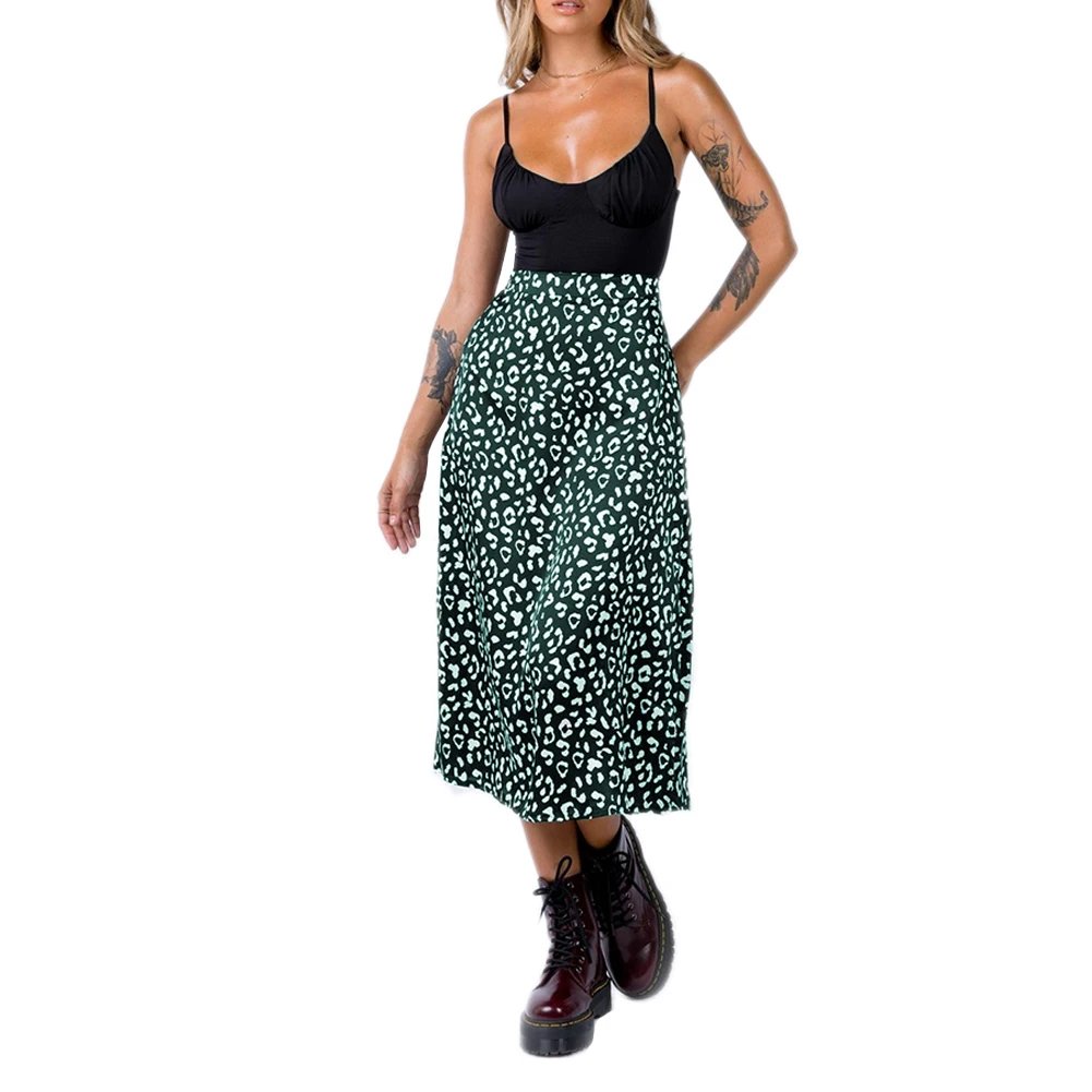 Ladies Fashion Skirt Leopard Print High Waist Slim Fit Comfortable Breathable Skin-Friendly Summer Party Commuter A-Line Skirt