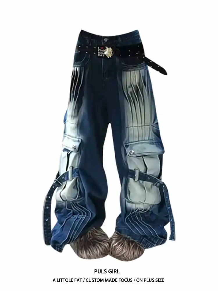 

Summer 2025 Jeans Women Y2K Hip Hop Vintage High Waisted Jean Straight Streetwear Casual Loose Large Size Wide Leg Denim Pants ﻿